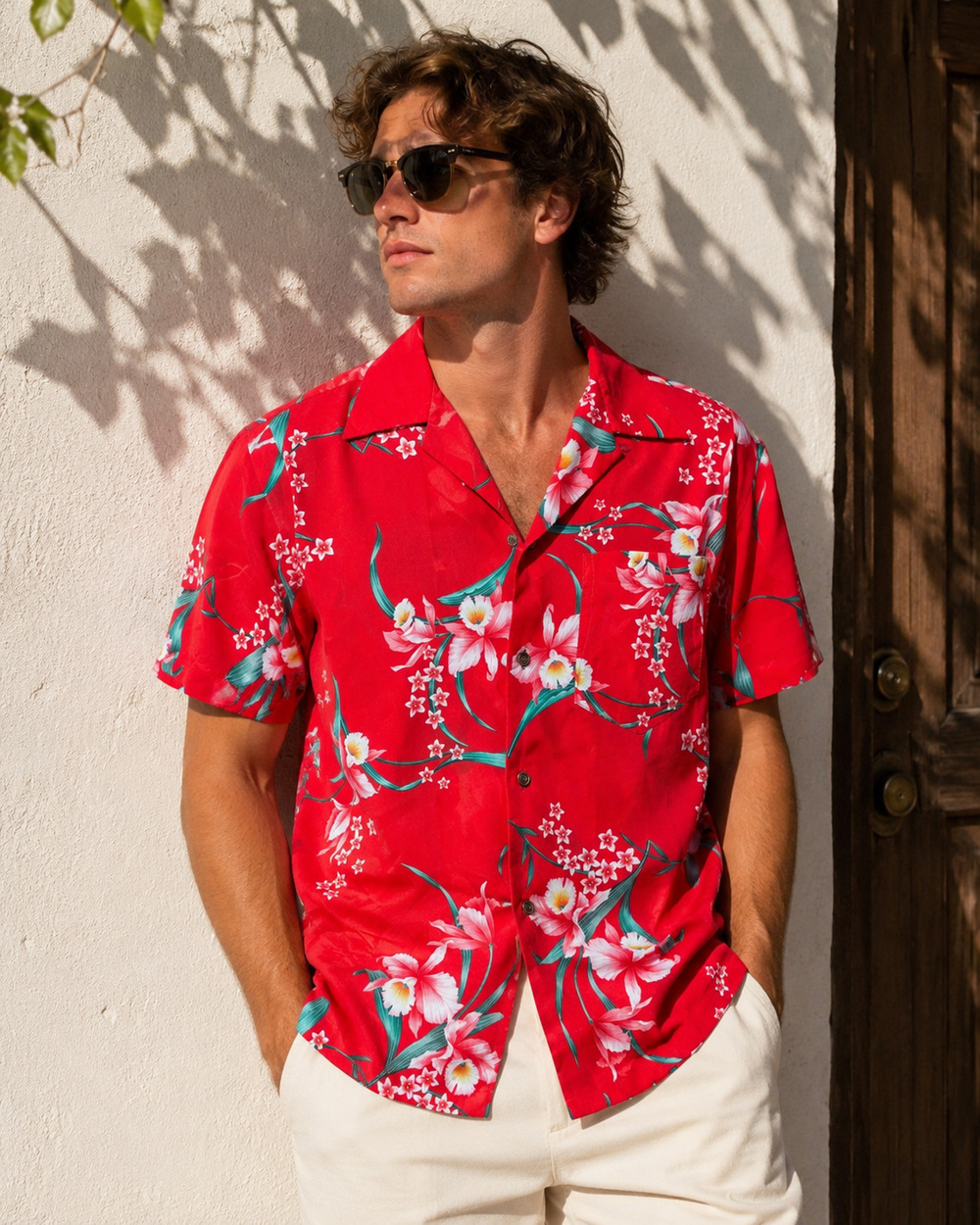 Vintage RARE Royal Hawaiian Tiki Red Shirt Loop Collar Rockabilly 60s Large READ